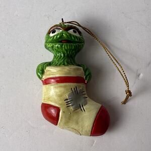 1971 Sesame Street Muppets Oscar the Grouch in a Stocking Christmas Ornament